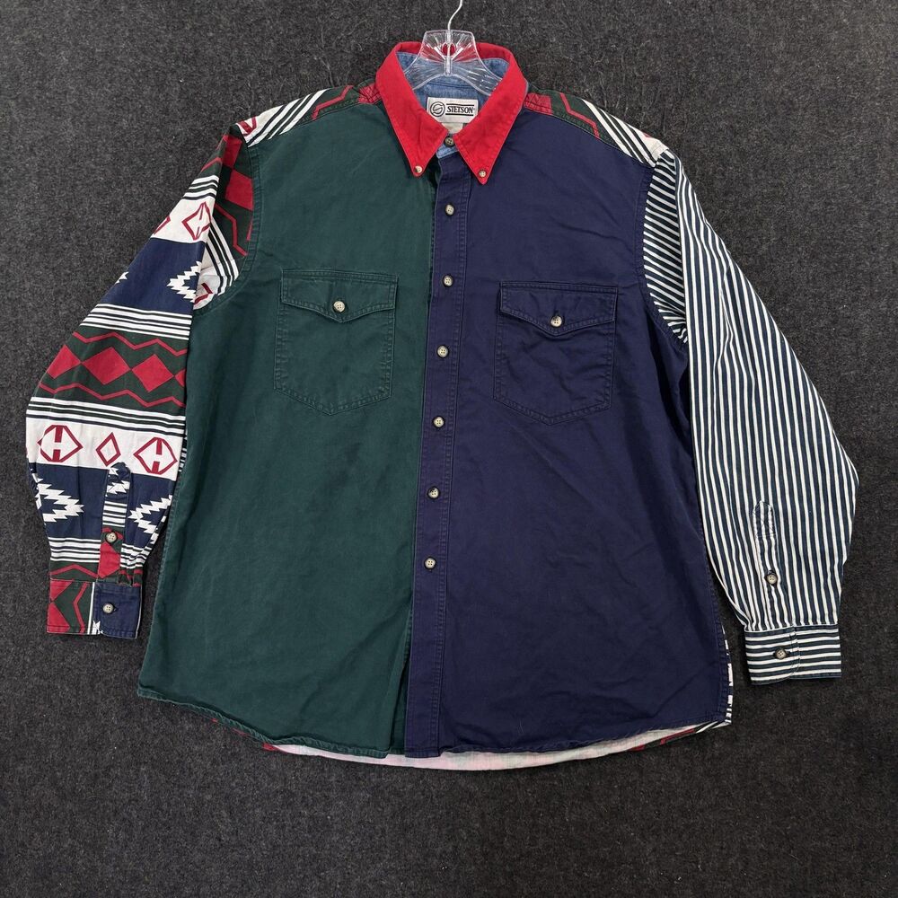 Vintage Stetson Shirt Men's XL Cowboy Rodeo Southwestern Aztec Western Button Up